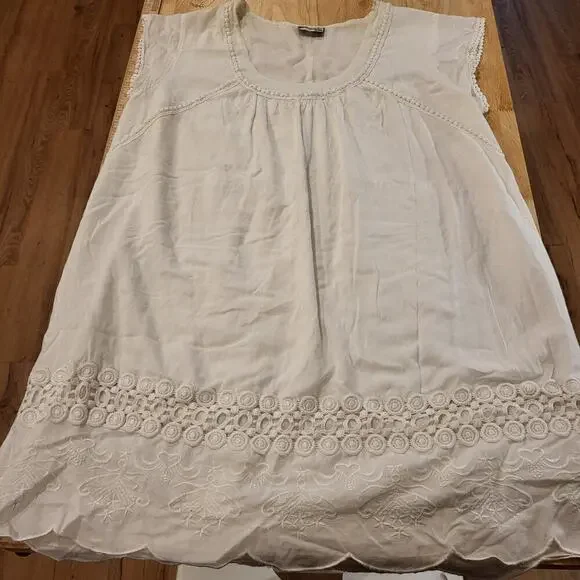 100% Cotton Loose White Shift Dress Lace & Pom Pom Detail XXXL - Picture 1 of 10